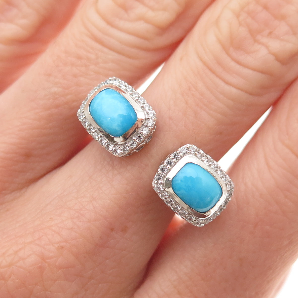 Chuck Clemency 925 Sterling 2-Tone Real Turquoise & Topaz Adjustable Ring Size 8
