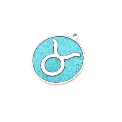 925 Sterling Silver Turquoise Enamel Taurus Zodiac Sign Charm Pendant