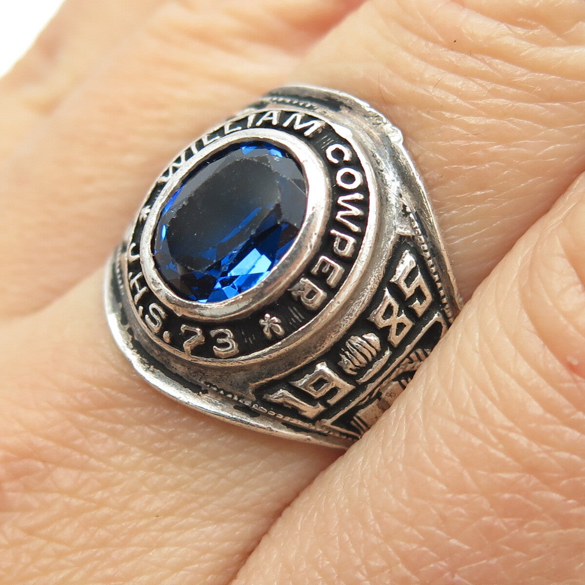 REED 925 Sterling Silver Vintage 1985 Glass William Cowper School 73 Ring Size 9