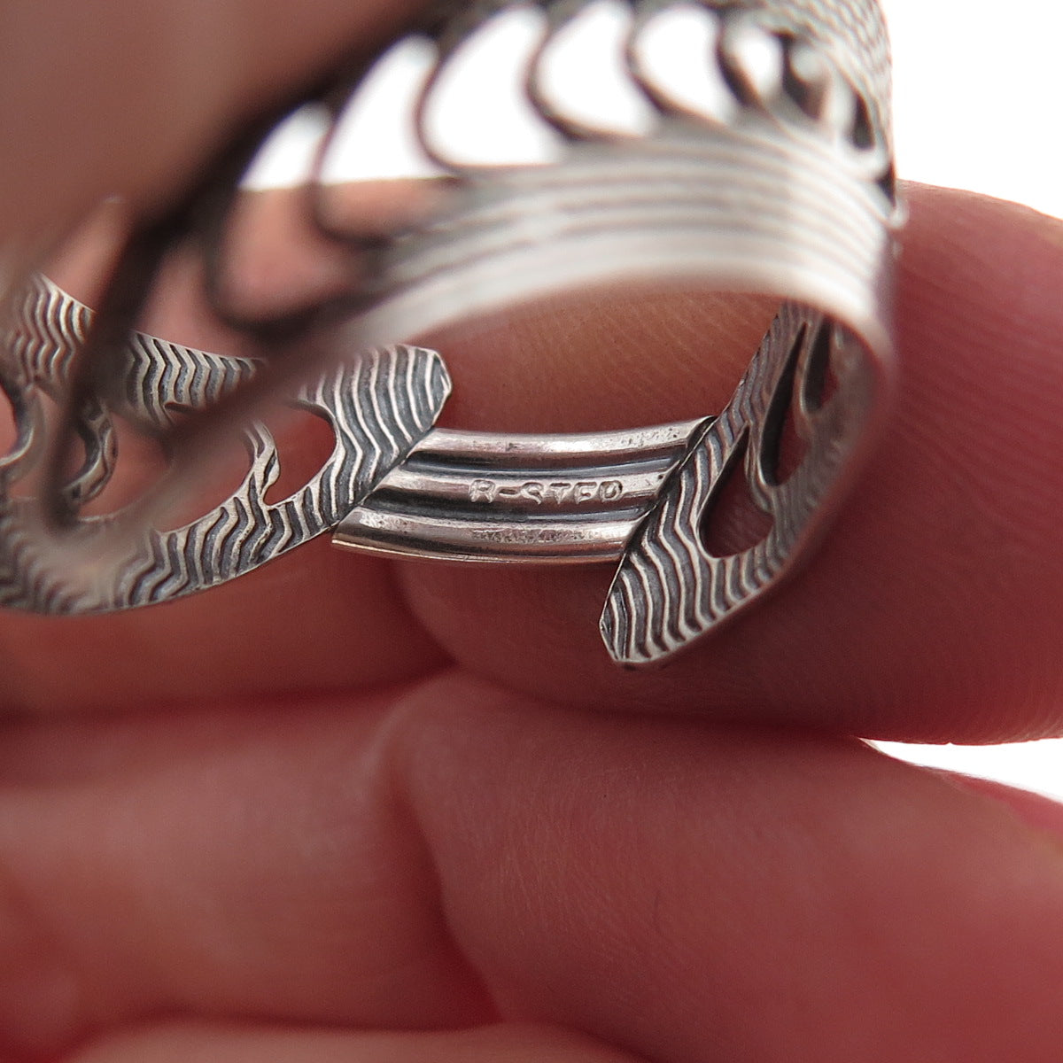 Beau Sterling Silver Antique Art Deco Filigree Bypass Adjustable Ring Size 9.75