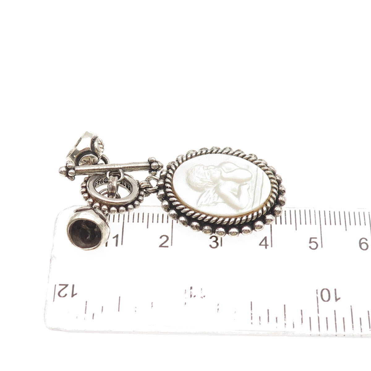 Stephen Dweck Sterling Silver Vintage Real MOP Cherub Cameo Charm Toggle Lock