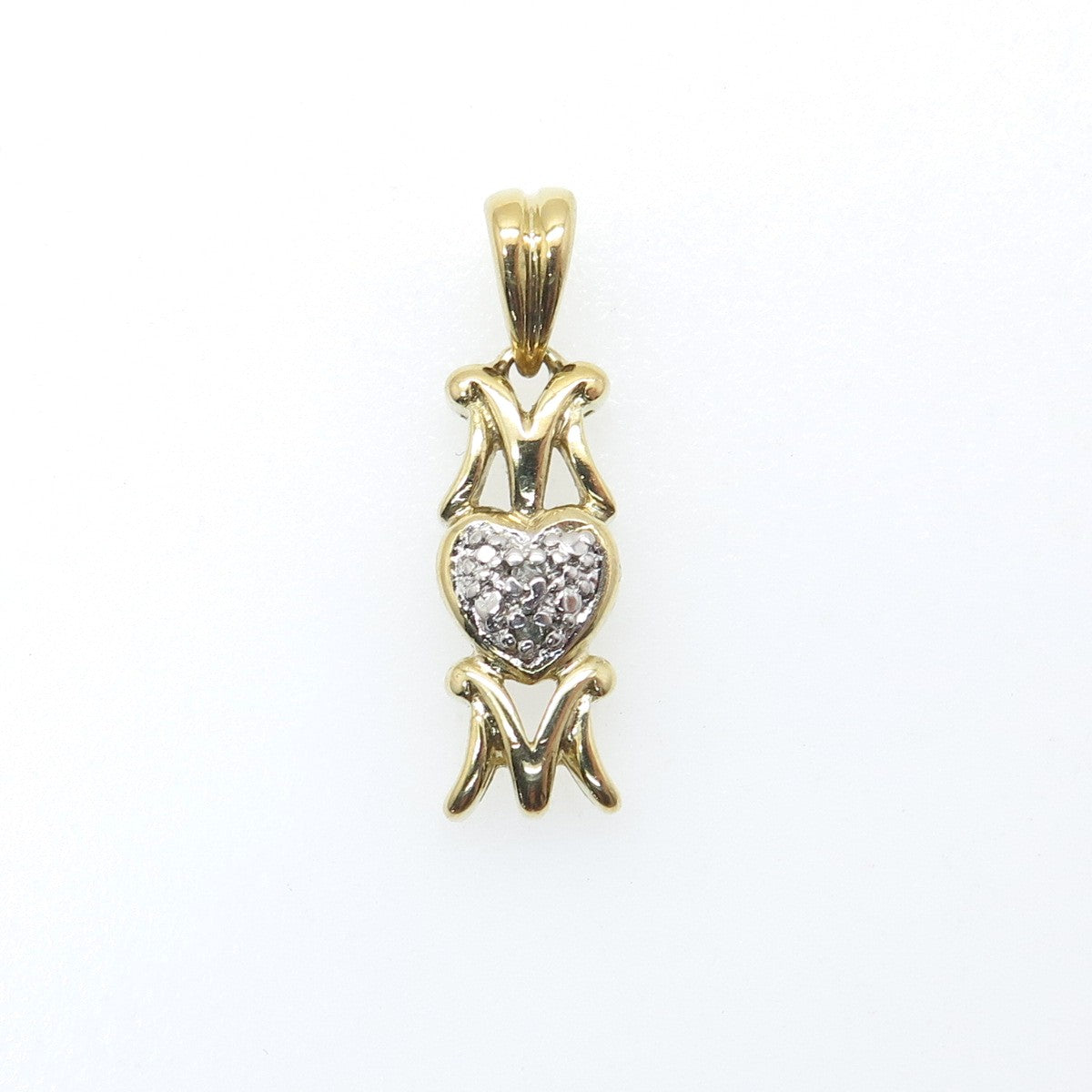 ROSS SIMONS Sterling Gold Plated Real Diamond Mom Heart Minimalist Charm Pendant