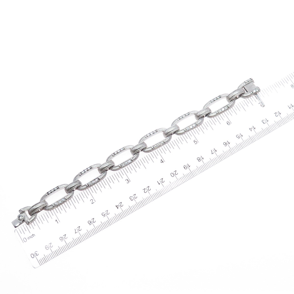 JUDITH RIPKA 925 Sterling Silver Round-Cut C Z Paperclip Link Bracelet 6.5"