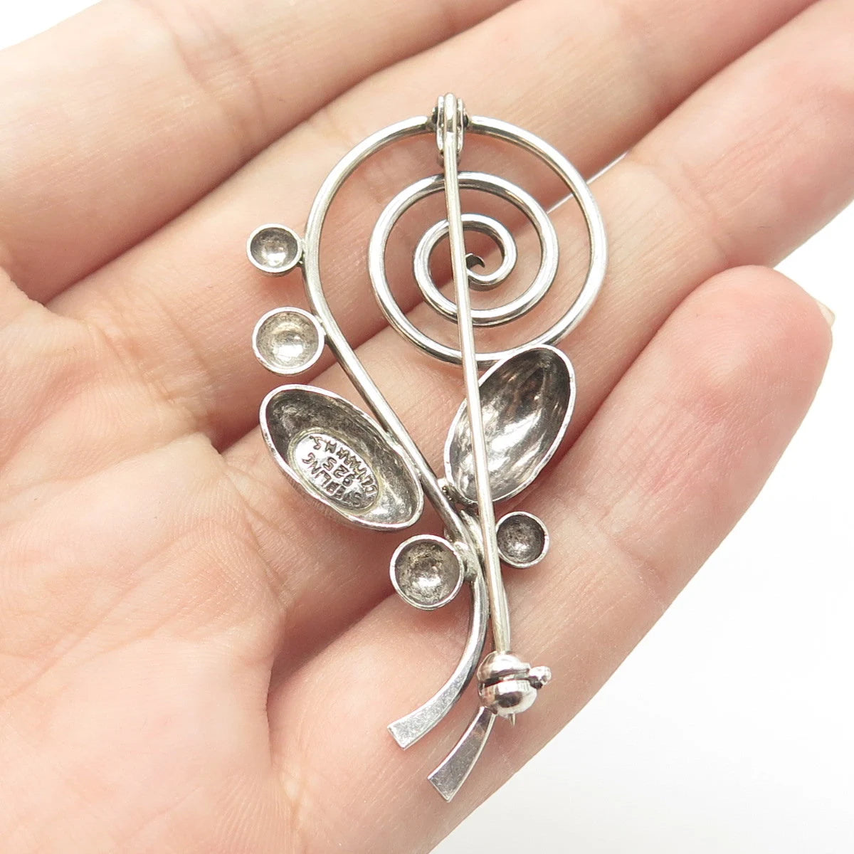 925 Sterling Silver Antique Art Deco Hermann Siersbol Spiral Floral Brooch