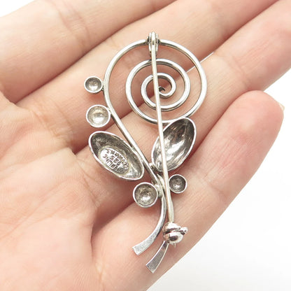 925 Sterling Silver Antique Art Deco Hermann Siersbol Spiral Floral Brooch