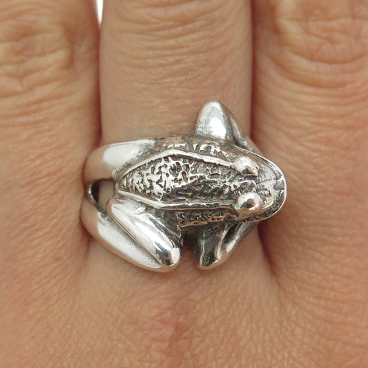 925 Sterling Silver Vintage Mexico Frog For Good Luck Oxidized Ring Size 12