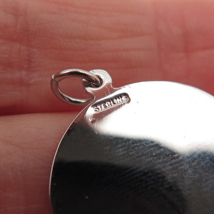 925 Sterling Silver Vintage Engraved Couple Heart Round Tag Charm Pendant