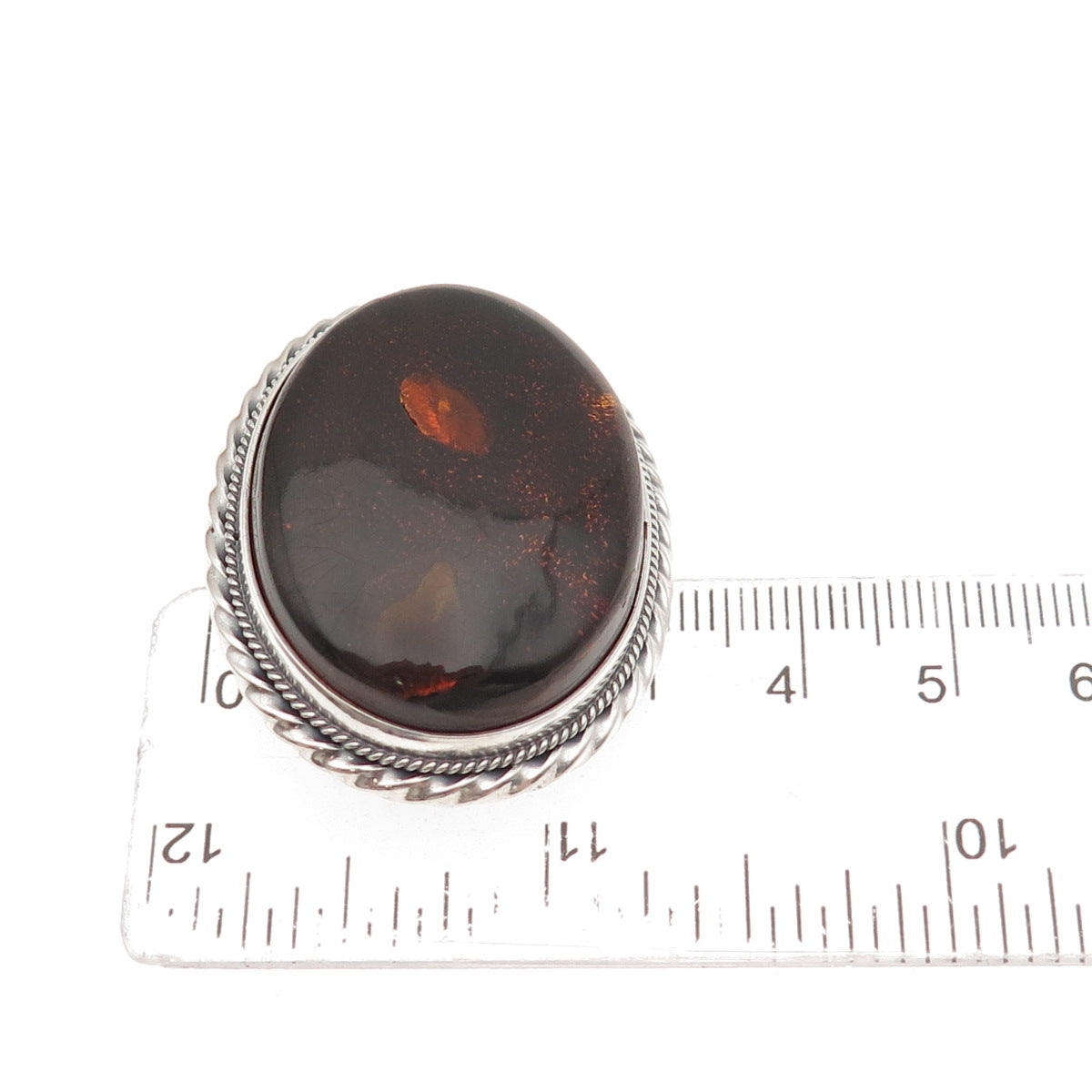 925 Sterling Silver Vintage Real Cabochon Amber Pin Brooch