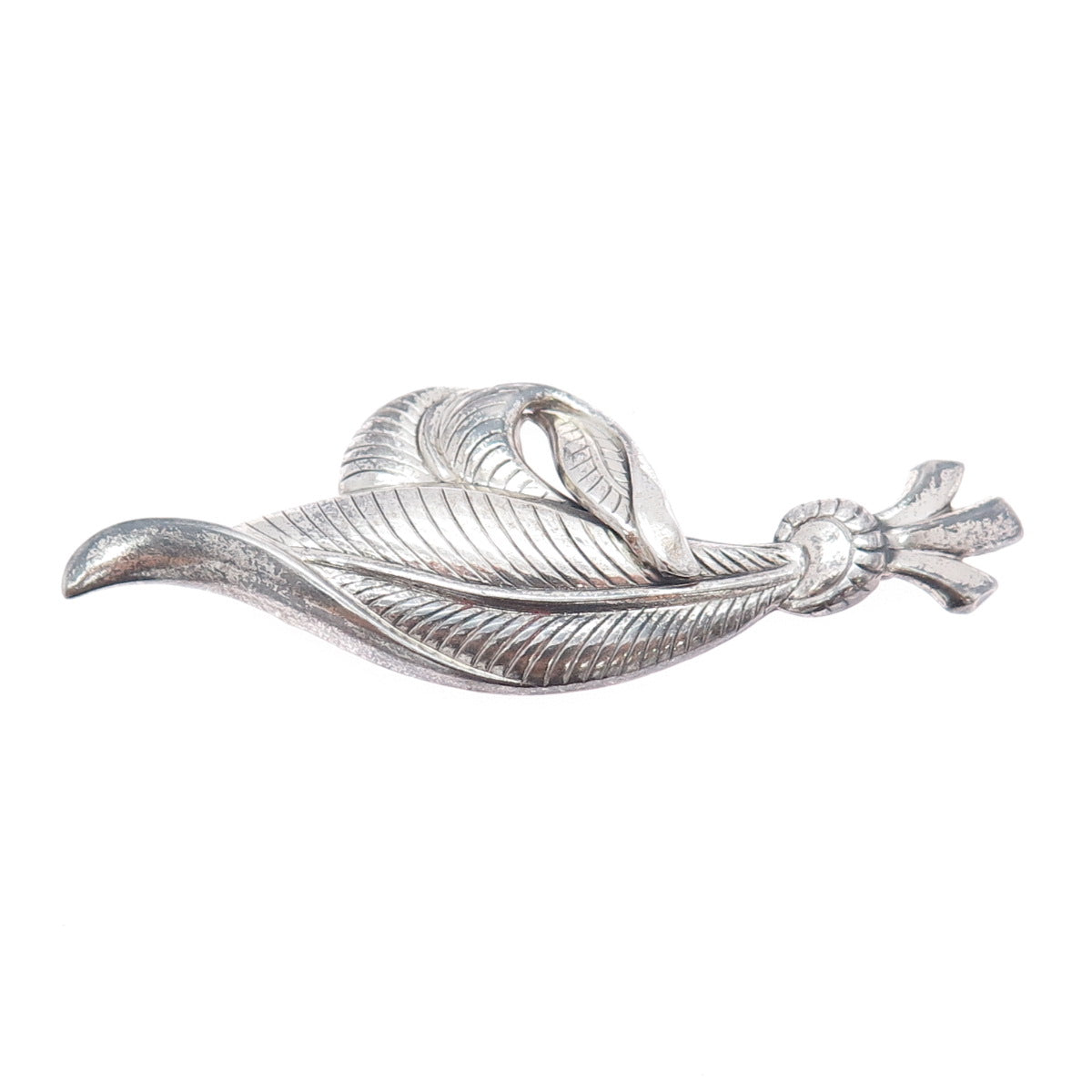 DANECRAFT 925 Sterling Silver Vintage Modernist Feather Oxidized Pin Brooch