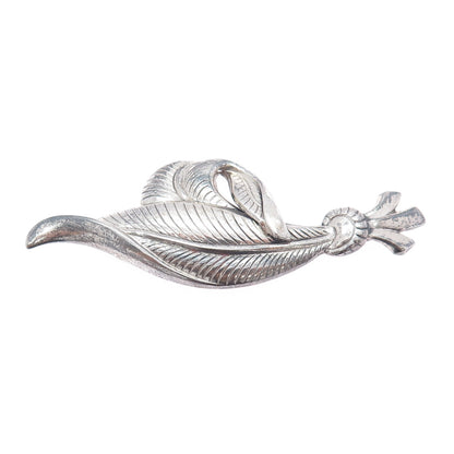 DANECRAFT 925 Sterling Silver Vintage Modernist Feather Oxidized Pin Brooch