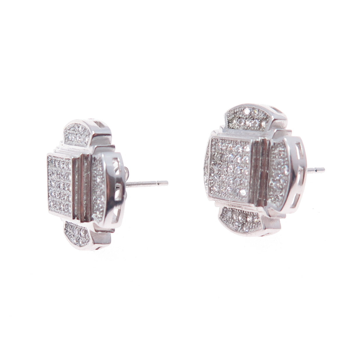 925 Sterling Silver Round-Cut C Z Cross Stud Earrings