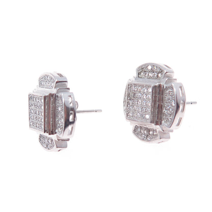 925 Sterling Silver Round-Cut C Z Cross Stud Earrings