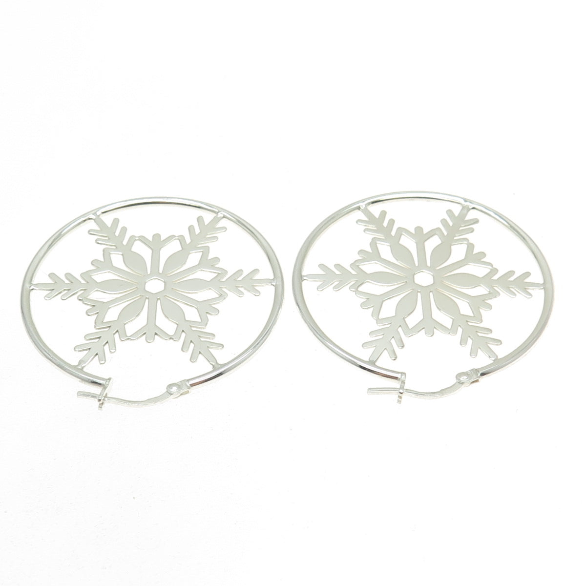 925 Sterling Silver Snowflake Hoop Earrings