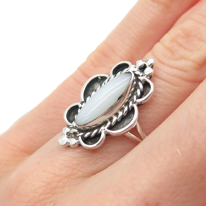 Old Pawn Sterling Silver Vintage Southwestern Chalcedony Tribal Ring Size 6.5