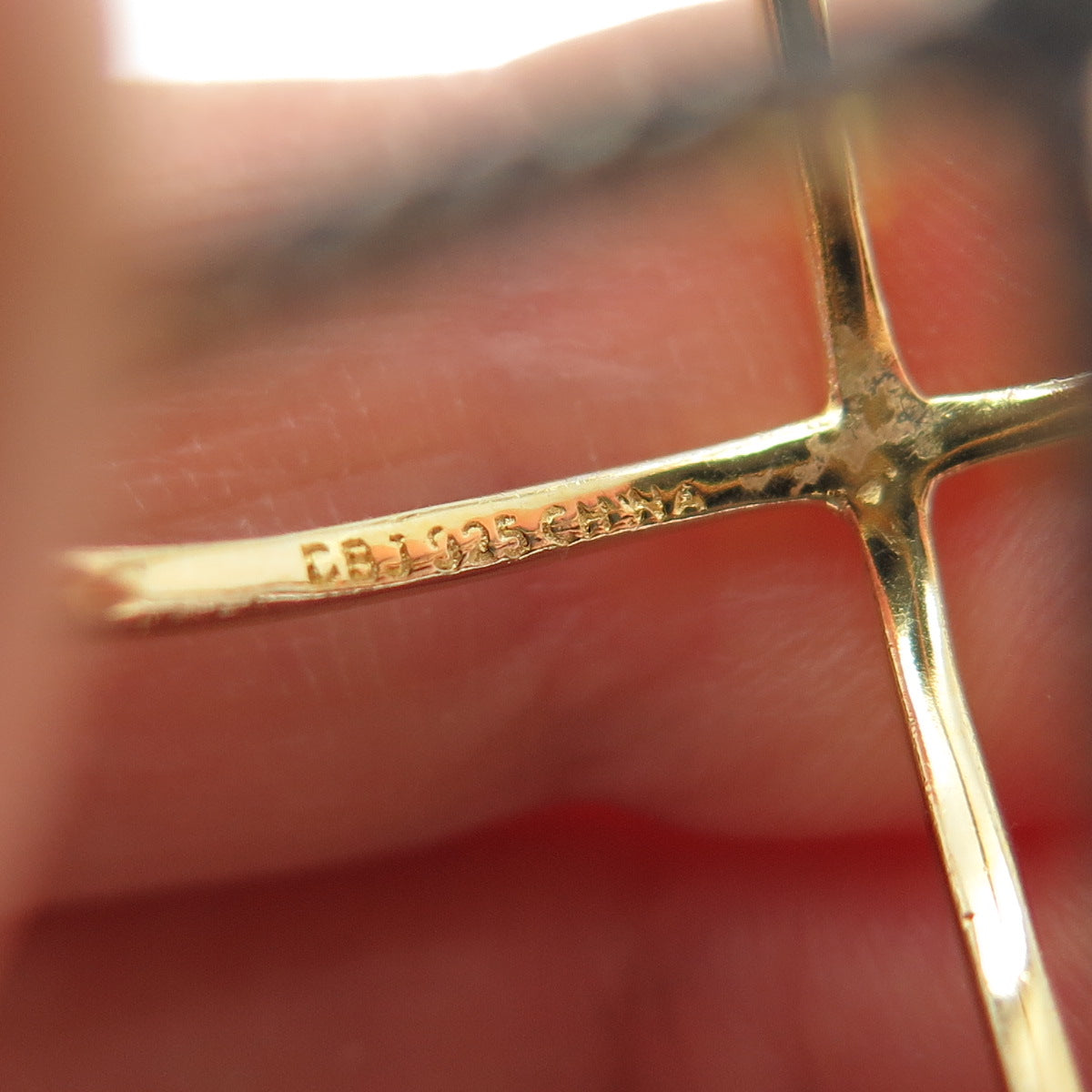 DBJ DEE BERKLE 925 Sterling Gold Plated Real Diamond Crisscross Ring Size 8.25