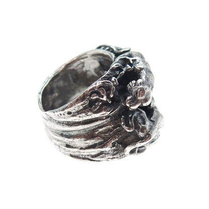 925 Sterling Silver Vintage Tiger Twins Oxidized Ring Size 7