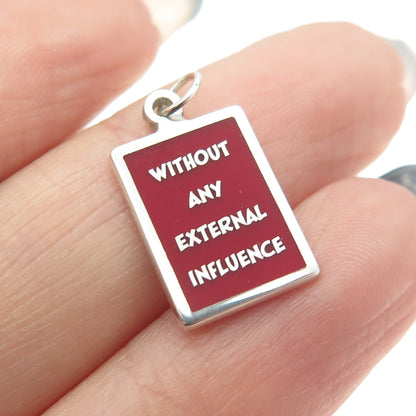 925 Sterling Silver Enamel "Without Any Internal Influence" Minimalist Pendant