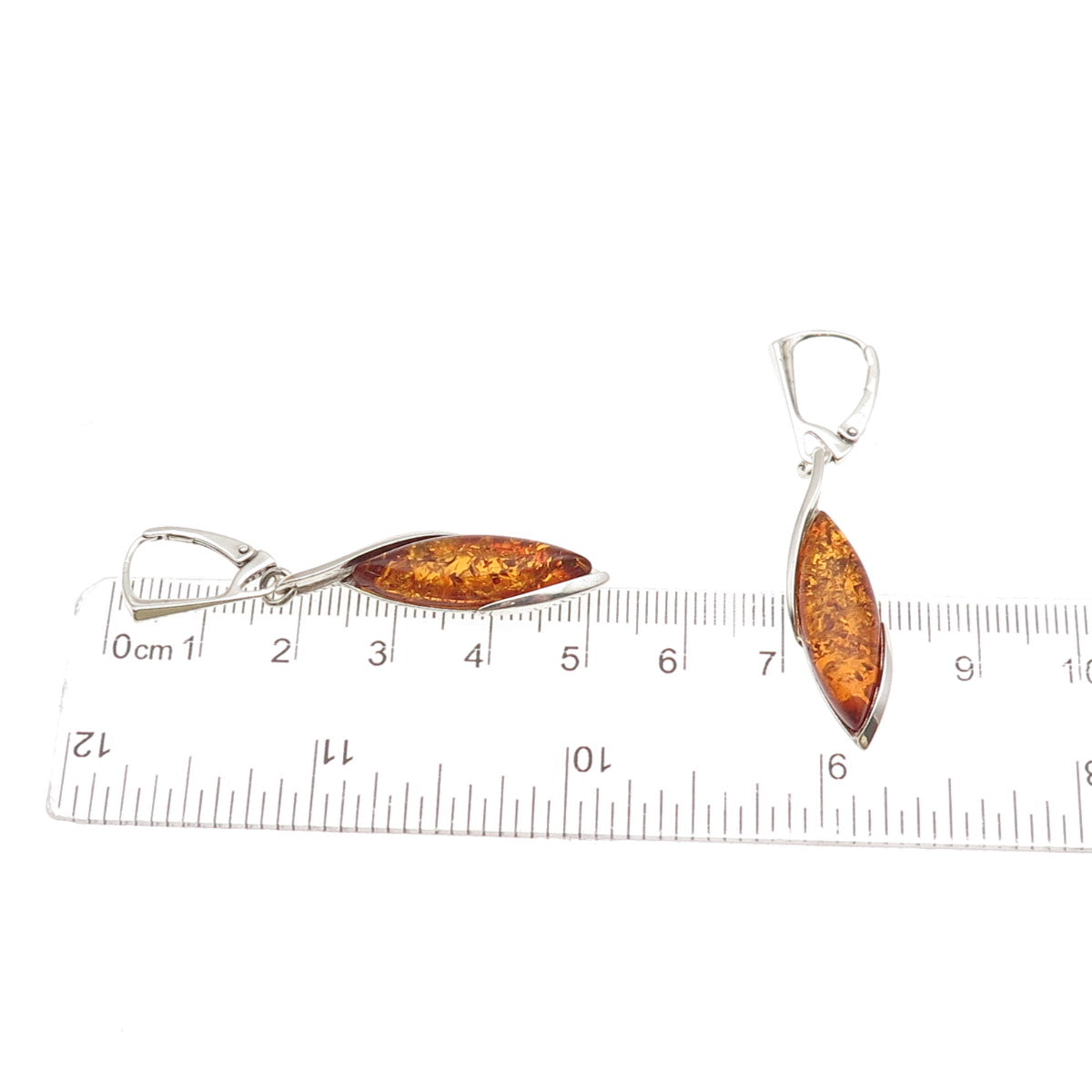 925 Sterling Silver Vintage Real Amber Modernist Dangle Earrings