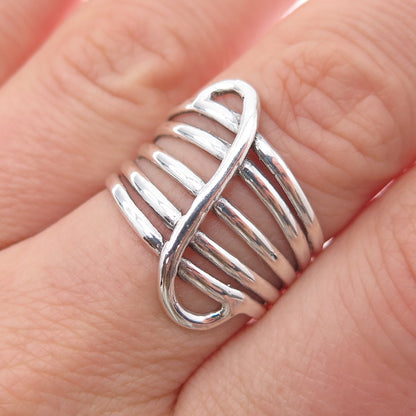 925 Sterling Silver Vintage Modernist 6-Row Ring Size 7.5