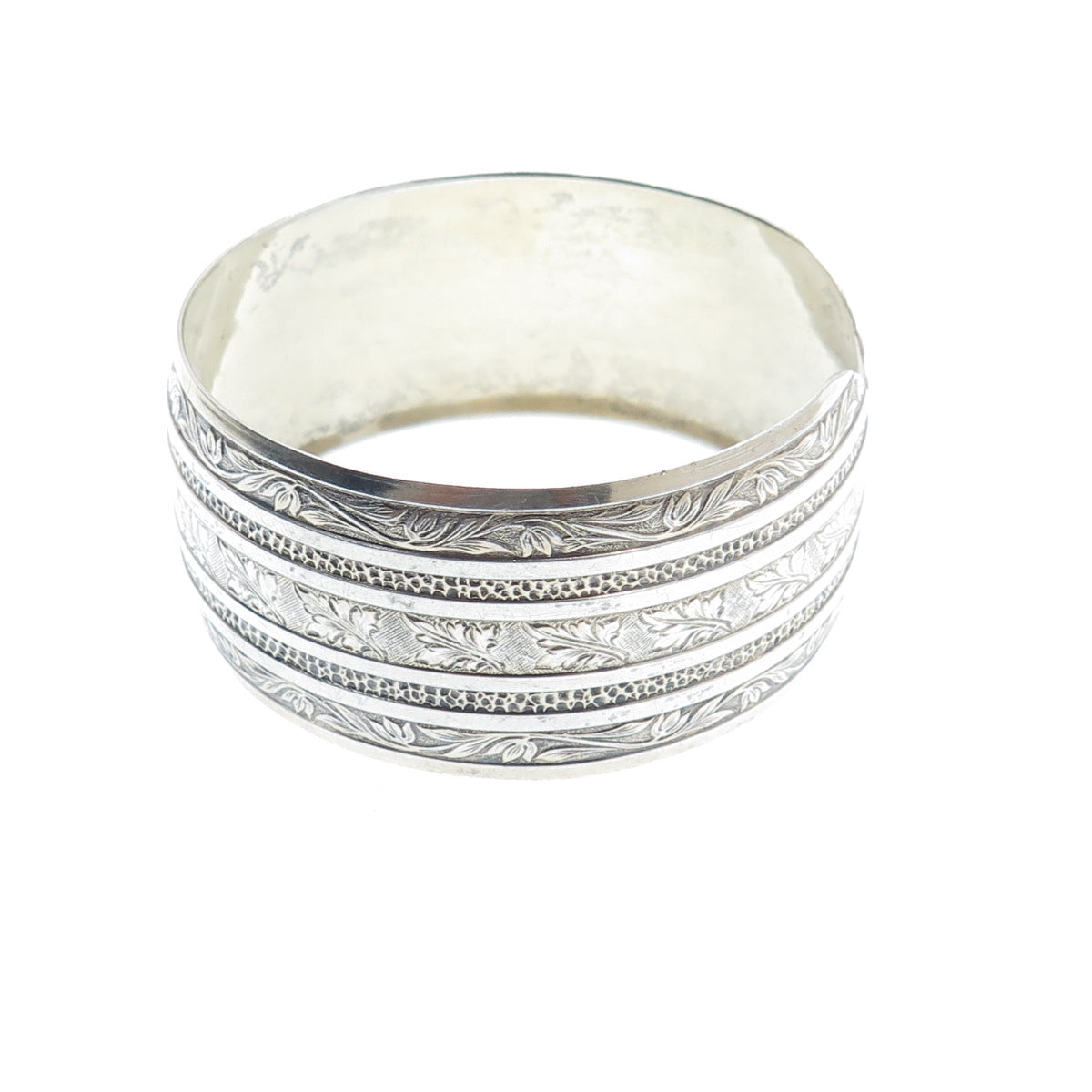 925 Sterling Silver Antique Art Deco Floral Leaf Adjustable Cuff Bracelet 7"