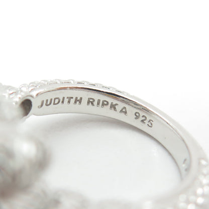 JUDITH RIPKA 925 Sterling Silver Round-Cut C Z Cushion Roped Ring Size 6