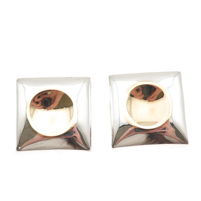 925 Sterling Silver 2-Tone Vintage Mexico Modernist Clip On Earrings