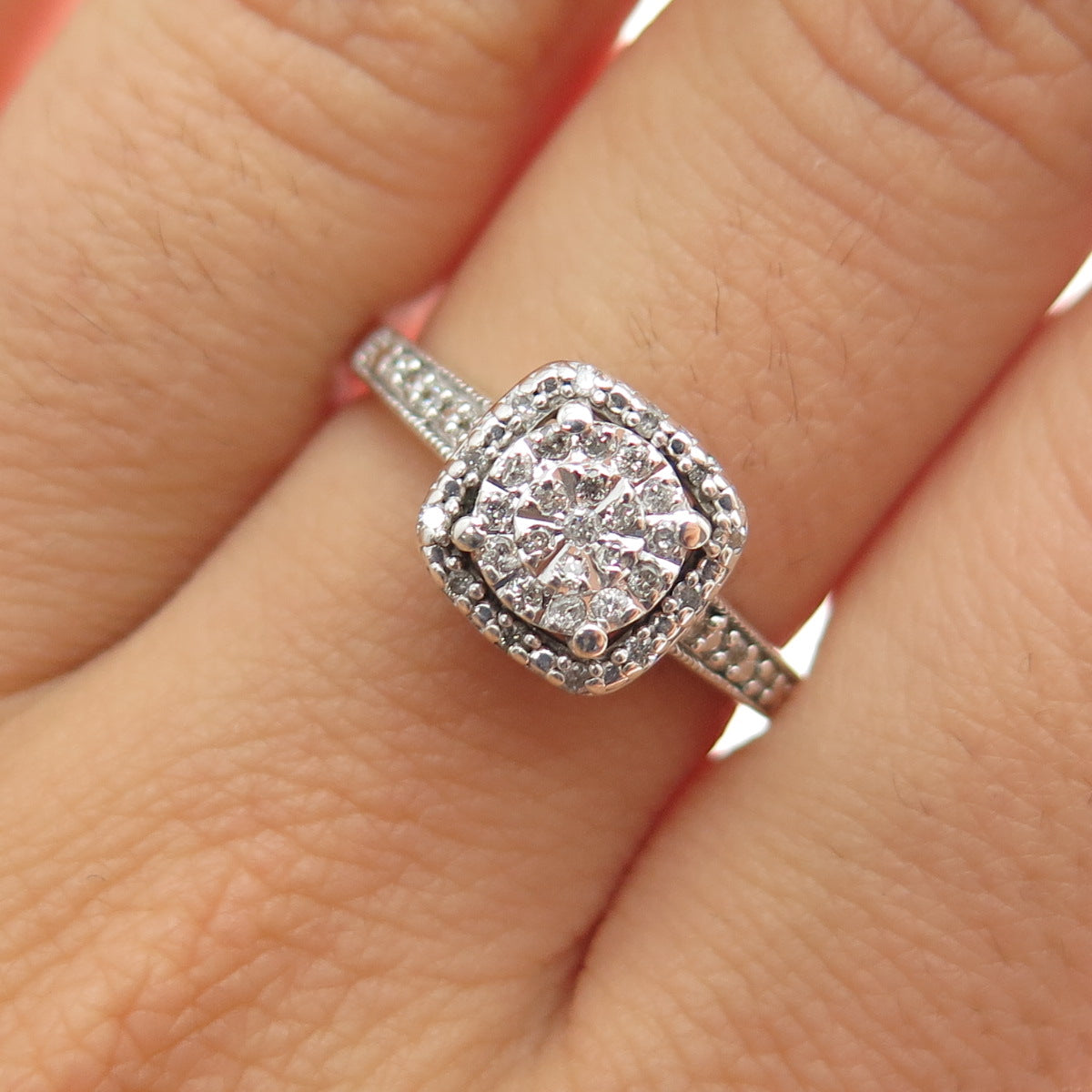 925 Sterling Silver Real Round-Cut Diamond Engagement Ring Size 7
