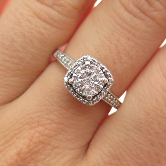 925 Sterling Silver Real Round-Cut Diamond Engagement Ring Size 7