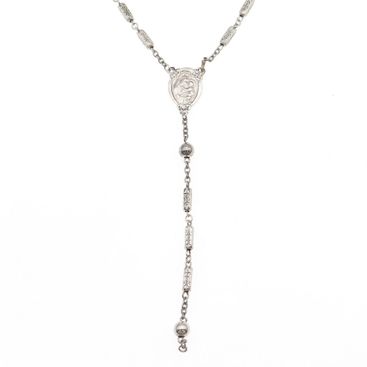 925 Sterling Antique Art Deco Jesus Sacred Heart Religious Rosary Chain 32"