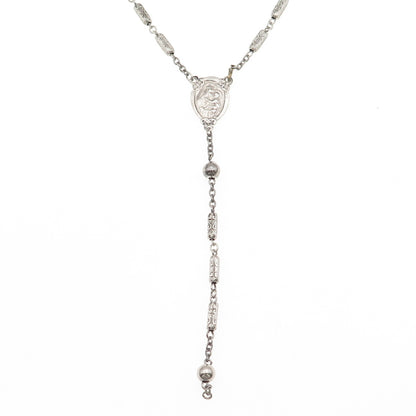 925 Sterling Antique Art Deco Jesus Sacred Heart Religious Rosary Chain 32"