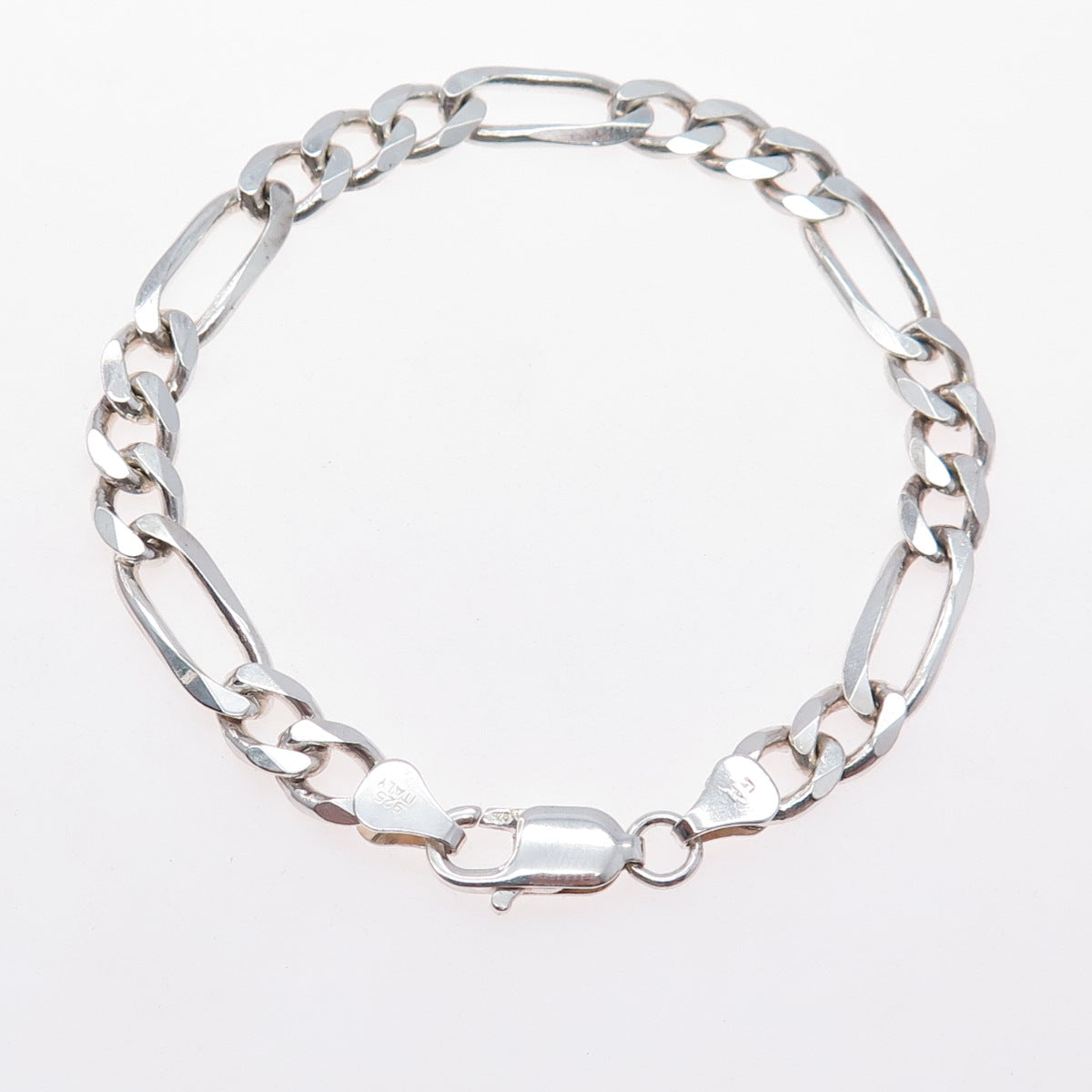 925 Sterling Silver Vintage Italy Figaro Link Bracelet 8"