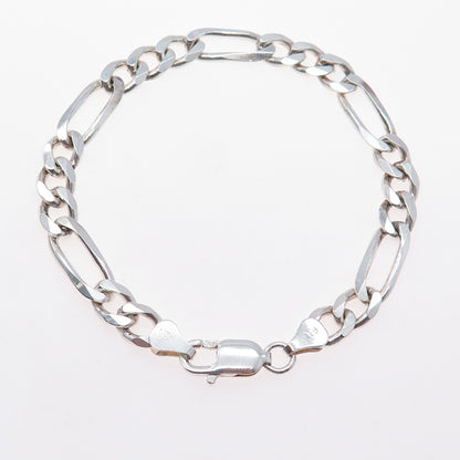 925 Sterling Silver Vintage Italy Figaro Link Bracelet 8"