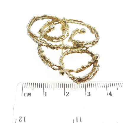 925 Sterling Silver Gold Plated Vintage Nugget Modernist Swirl Pin Brooch