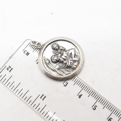 925 Sterling Silver Vintage Mexico St. Christopher Religious Round Pendant