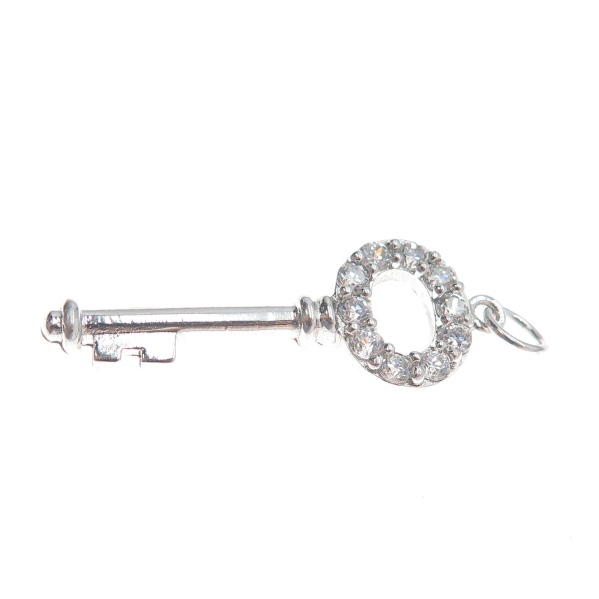 925 Sterling Silver Round-Cut C Z Key Minimalist Charm Pendant