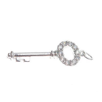 925 Sterling Silver Round-Cut C Z Key Minimalist Charm Pendant