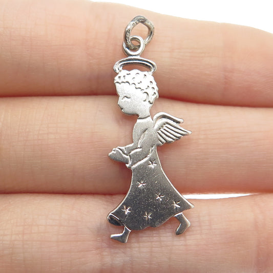 925 Sterling Silver Antique Art Deco Christmas Angel Minimalist Charm Pendant