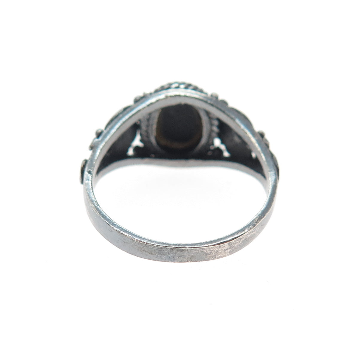 925 Sterling Silver Vintage Real Black Onyx Crescent Oxidized Ring Size 8.75