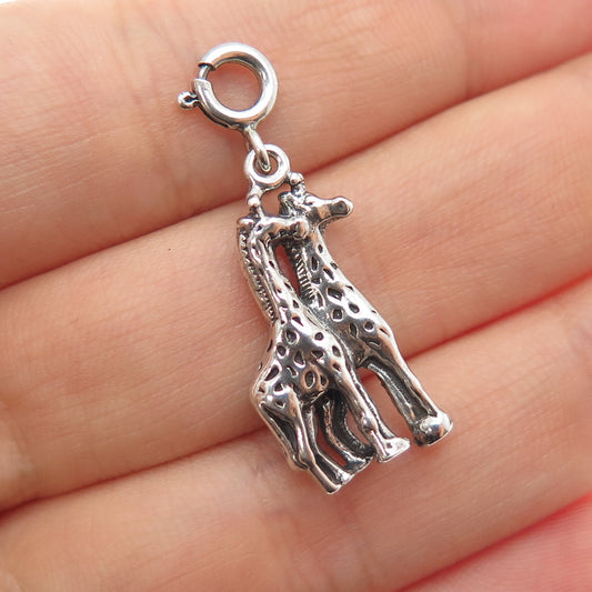 SHUBE 925 Sterling Silver Vintage Giraffe Couple Spring Ring Charm Pendant