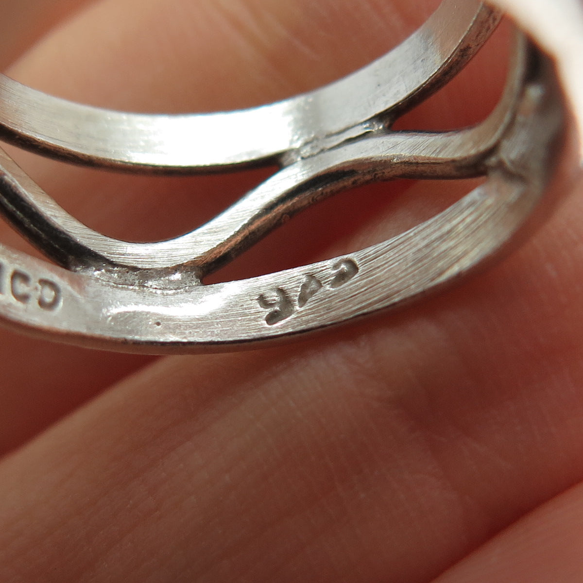 925 Sterling Silver Vintage Mexico Modernist Zig Zag Band Ring Size 8.25