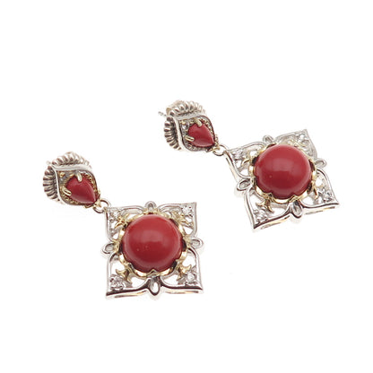 Michael Valitutti Gems En Vogue 925 Sterling 2-Tone Coral & White Topaz Earrings