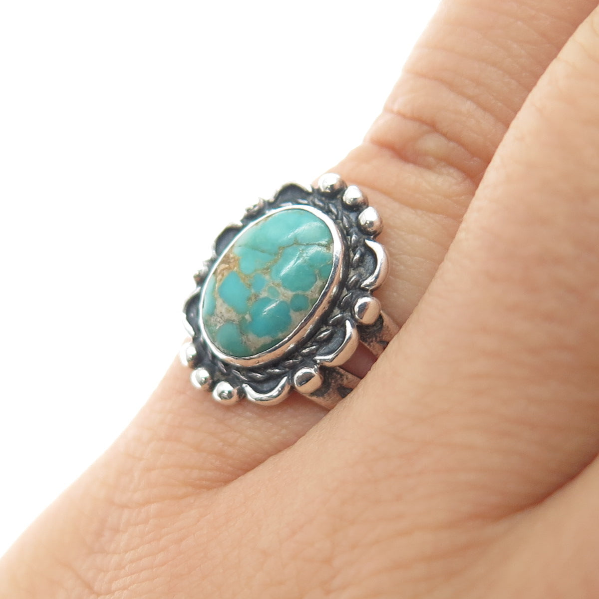 Old Pawn 925 Sterling Silver Vintage Southwestern Kingman Turquoise Ring Size 5