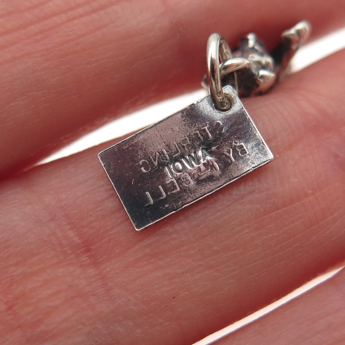 Bell Trading Post 925 Sterling Silver Vintage Bear Iowa Oxidized Mini Pendant