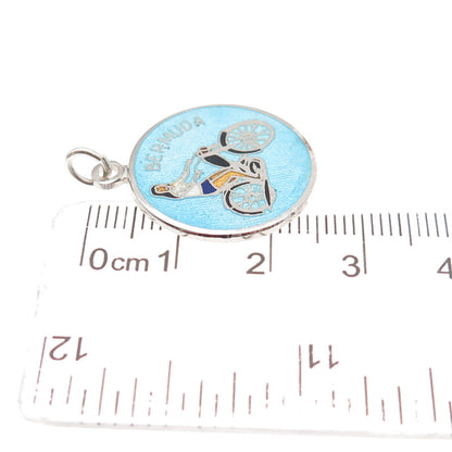 BREADNER CO. Sterling Silver Vintage Enamel Bermuda Motorcycler Charm Pendant