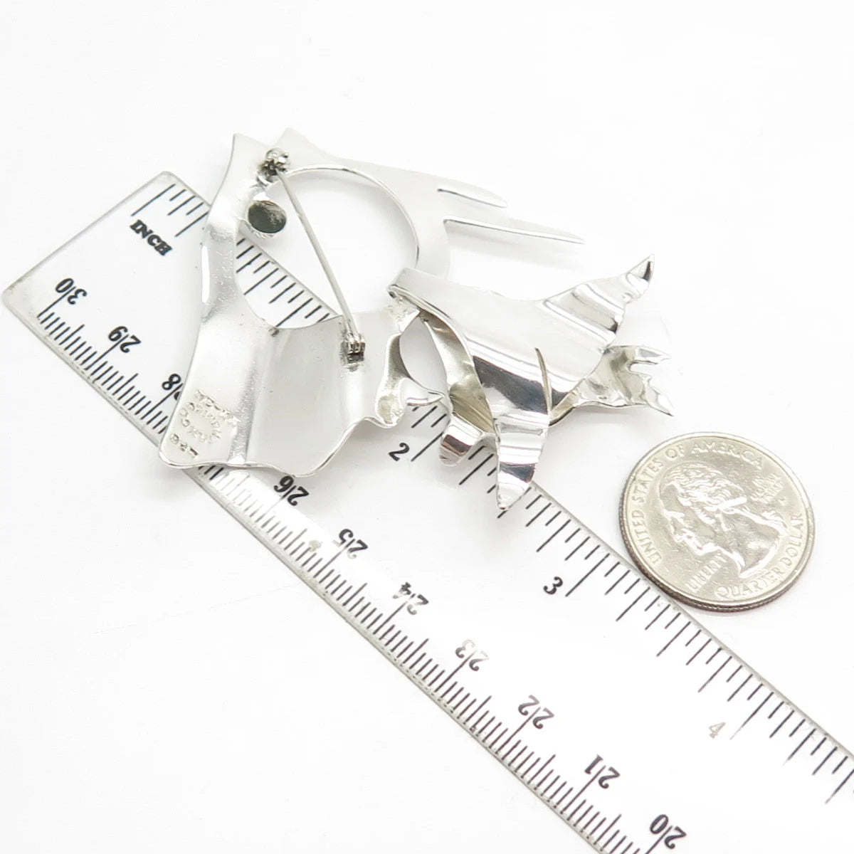 925 Sterling Silver Vintage Mexico Modernist Fish Pin Brooch