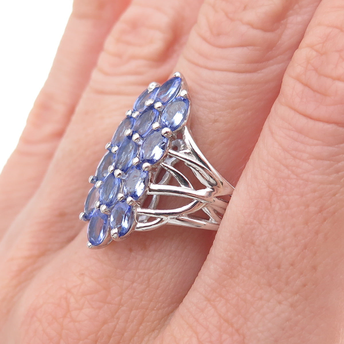 Chuck Clemency 925 Sterling Silver Real Oval-Cut Tanzanite Ring Size 8.25