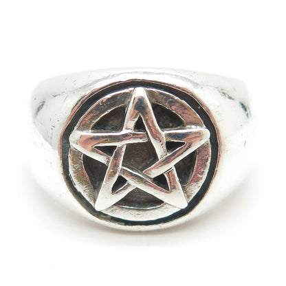 925 Sterling Silver Vintage Pentagram Star Domed Ring Size 11.5