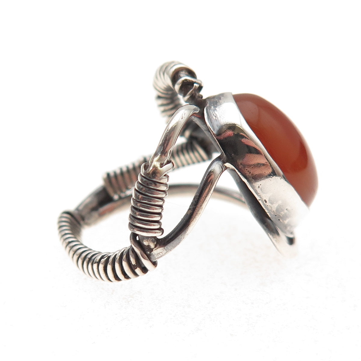 925 Sterling Silver Vintage Real Carnelian Modernist Oxidized Ring Size 4.5