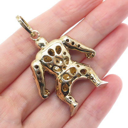 925 Sterling Silver Gold Plated Real Round-Cut Spinel & C Z Black Hulk Pendant