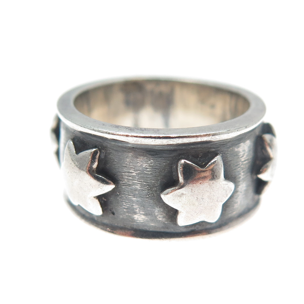 925 Sterling Silver Vintage Flower All Around Oxidized Band Ring Size 5.25